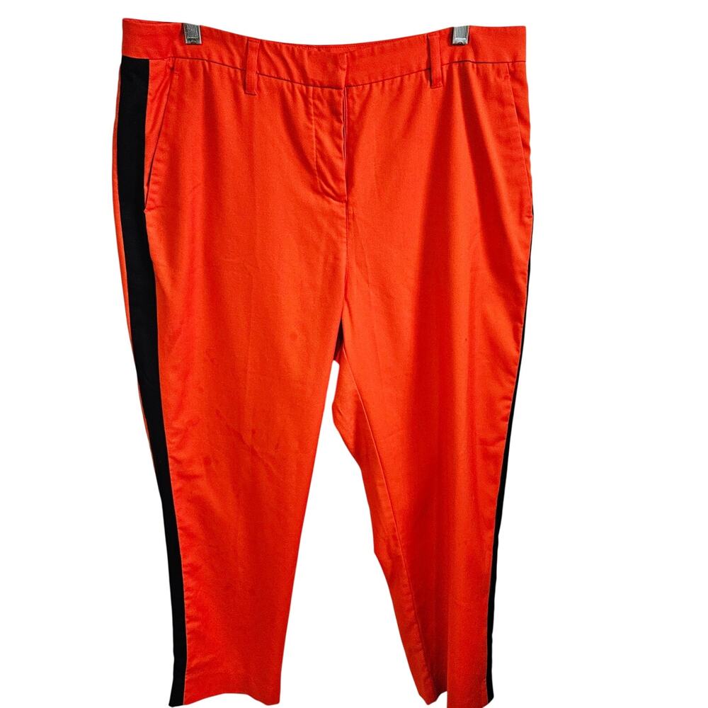 Wildfang Empower Color Block Crop Pants Bright Orange Black Trouser Stripe Sz 14